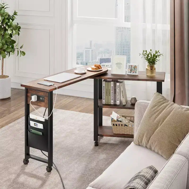 Table d'appoint pivotante à 360° pour canapé, table d'appoint à 2 niveaux avec station de charge, table d'appoint robuste pour salon, chambre, entrée, bureau
