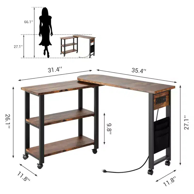 Table d'appoint pivotante à 360° pour canapé, table d'appoint à 2 niveaux avec station de charge, table d'appoint robuste pour salon, chambre, entrée, bureau
