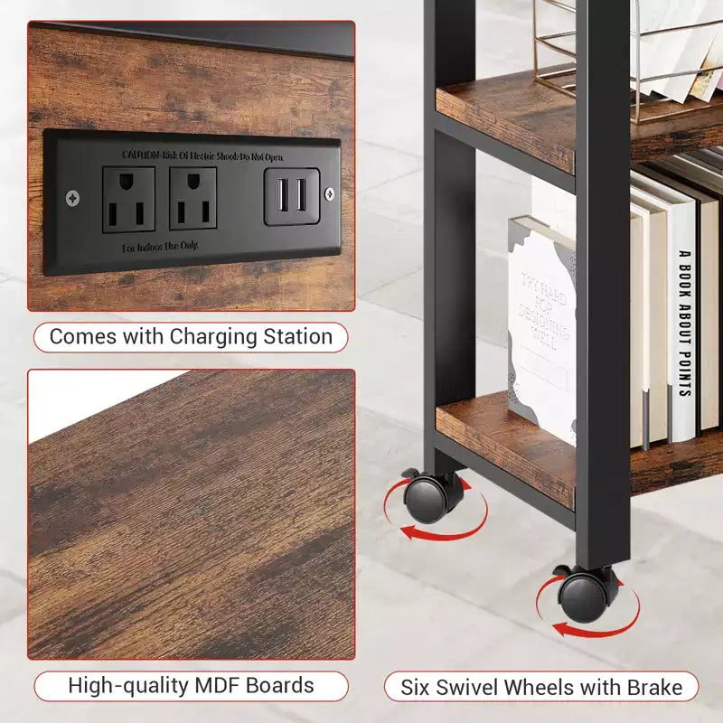 Table d'appoint pivotante à 360° pour canapé, table d'appoint à 2 niveaux avec station de charge, table d'appoint robuste pour salon, chambre, entrée, bureau