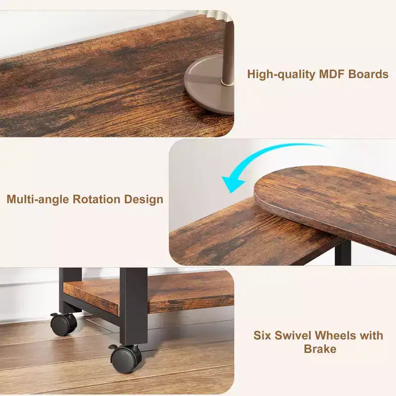 Table d'appoint pivotante à 360° pour canapé, table d'appoint à 2 niveaux avec station de charge, table d'appoint robuste pour salon, chambre, entrée, bureau