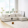 Whisen 4-Seat L-Shaped Sectional Sofa, Convertible Comfy Chaise, Console, Bluetooth Speakers, USB Ports, Cup Holders