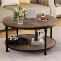 Modern Farmhouse Round Coffee Table, with Storage Shelf & Metal Roman Legs, Easy to Assemble, Accent Furniture for Living Room