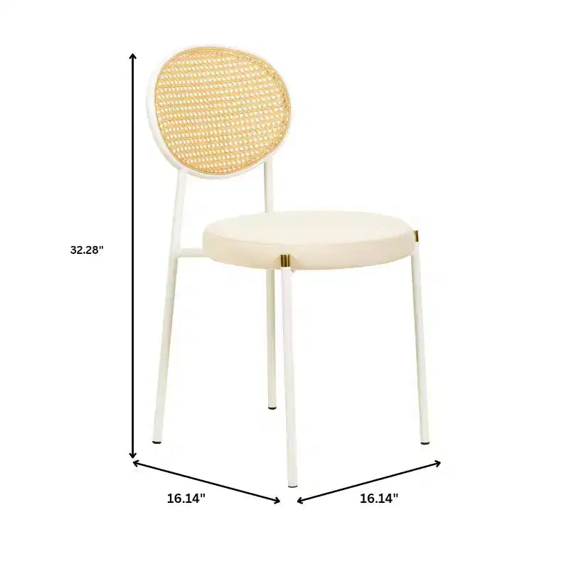 Chaises de salle à manger LeisureMod Euston en velours et rotin à dossier ouvert, ensemble de 2, base en acier inoxydable, sièges modernes et confortables pour cuisine, salle à manger, café