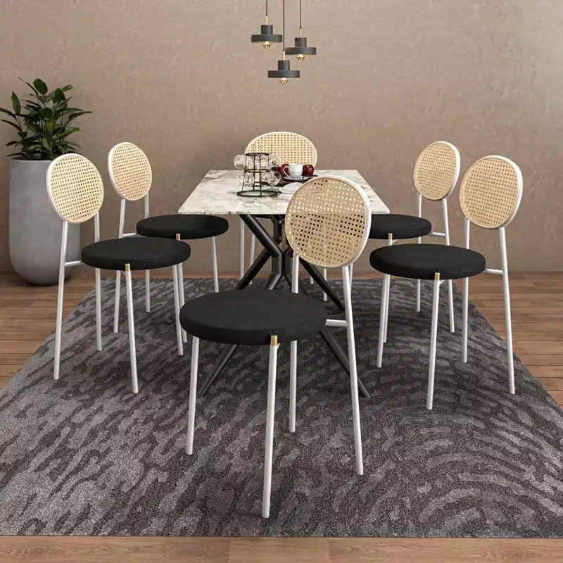 Chaises de salle à manger LeisureMod Euston en velours et rotin à dossier ouvert, ensemble de 2, base en acier inoxydable, sièges modernes et confortables pour cuisine, salle à manger, café