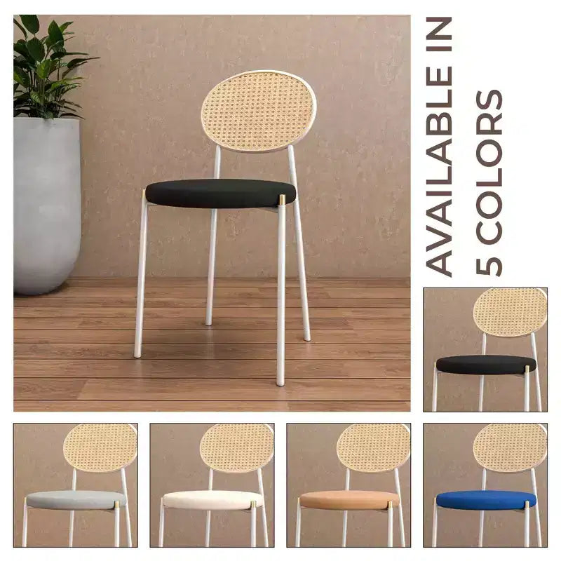 Chaises de salle à manger LeisureMod Euston en velours et rotin à dossier ouvert, ensemble de 2, base en acier inoxydable, sièges modernes et confortables pour cuisine, salle à manger, café