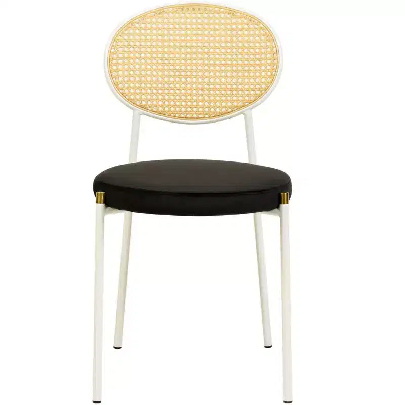 Chaises de salle à manger LeisureMod Euston en velours et rotin à dossier ouvert, ensemble de 2, base en acier inoxydable, sièges modernes et confortables pour cuisine, salle à manger, café