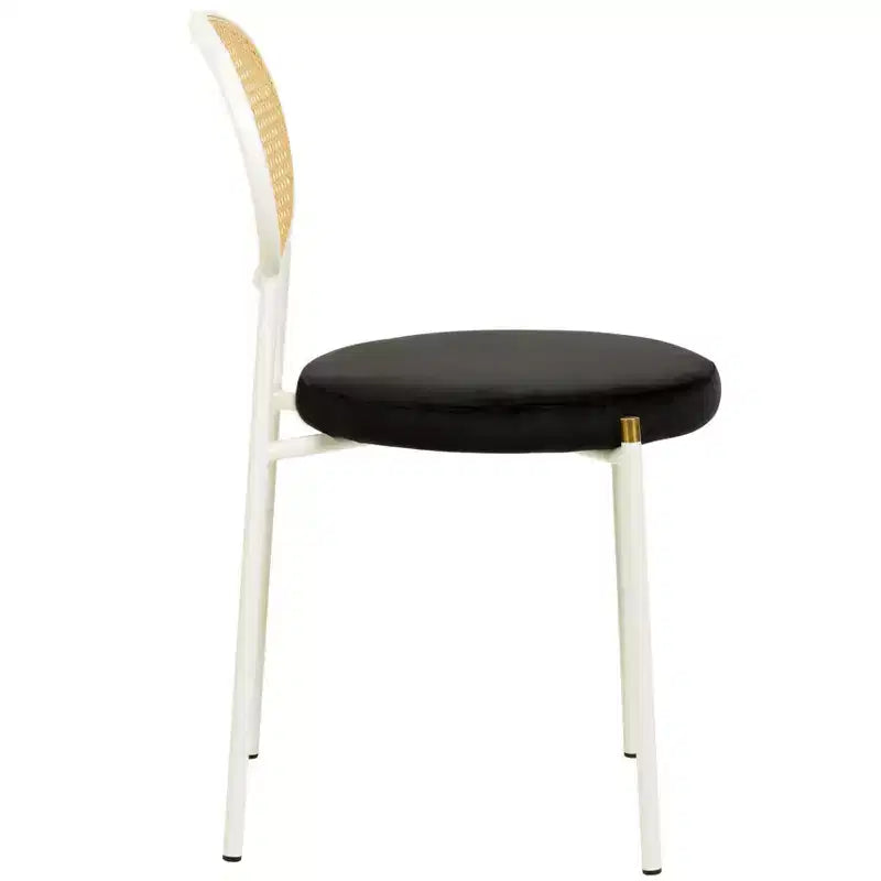 Chaises de salle à manger LeisureMod Euston en velours et rotin à dossier ouvert, ensemble de 2, base en acier inoxydable, sièges modernes et confortables pour cuisine, salle à manger, café