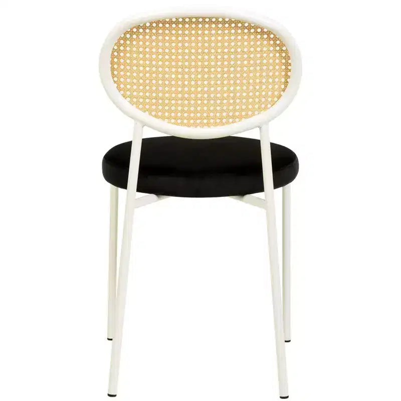 Chaises de salle à manger LeisureMod Euston en velours et rotin à dossier ouvert, ensemble de 2, base en acier inoxydable, sièges modernes et confortables pour cuisine, salle à manger, café