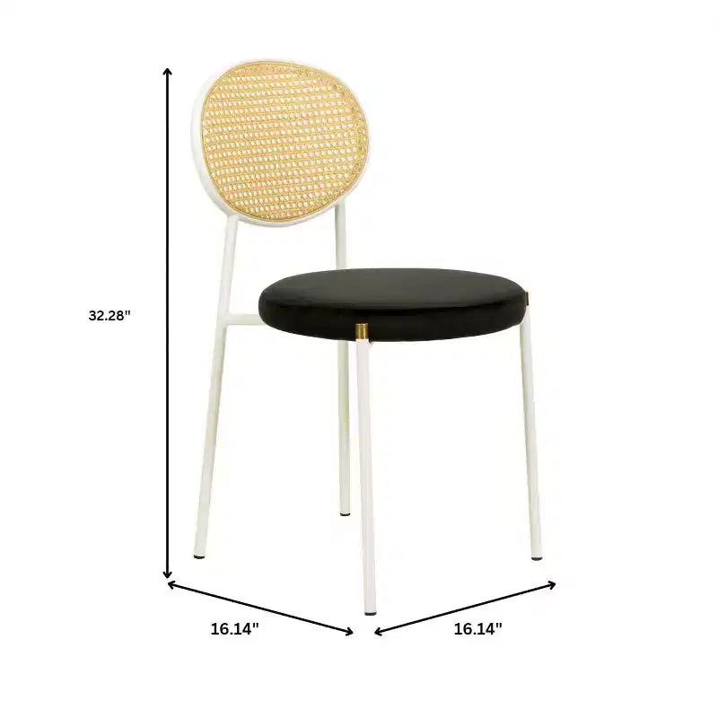 Chaises de salle à manger LeisureMod Euston en velours et rotin à dossier ouvert, ensemble de 2, base en acier inoxydable, sièges modernes et confortables pour cuisine, salle à manger, café