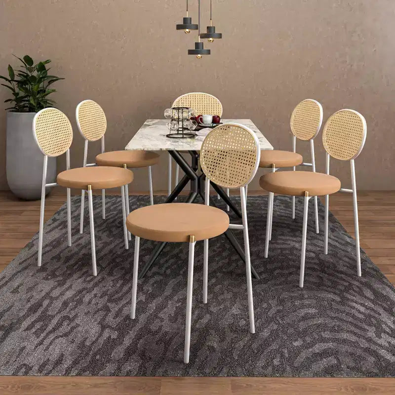 Chaises de salle à manger LeisureMod Euston en velours et rotin à dossier ouvert, ensemble de 2, base en acier inoxydable, sièges modernes et confortables pour cuisine, salle à manger, café