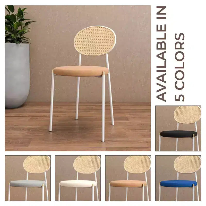 Chaises de salle à manger LeisureMod Euston en velours et rotin à dossier ouvert, ensemble de 2, base en acier inoxydable, sièges modernes et confortables pour cuisine, salle à manger, café