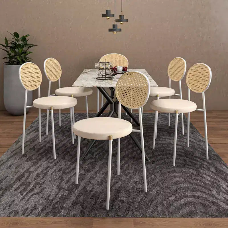 Chaises de salle à manger LeisureMod Euston en velours et rotin à dossier ouvert, ensemble de 2, base en acier inoxydable, sièges modernes et confortables pour cuisine, salle à manger, café