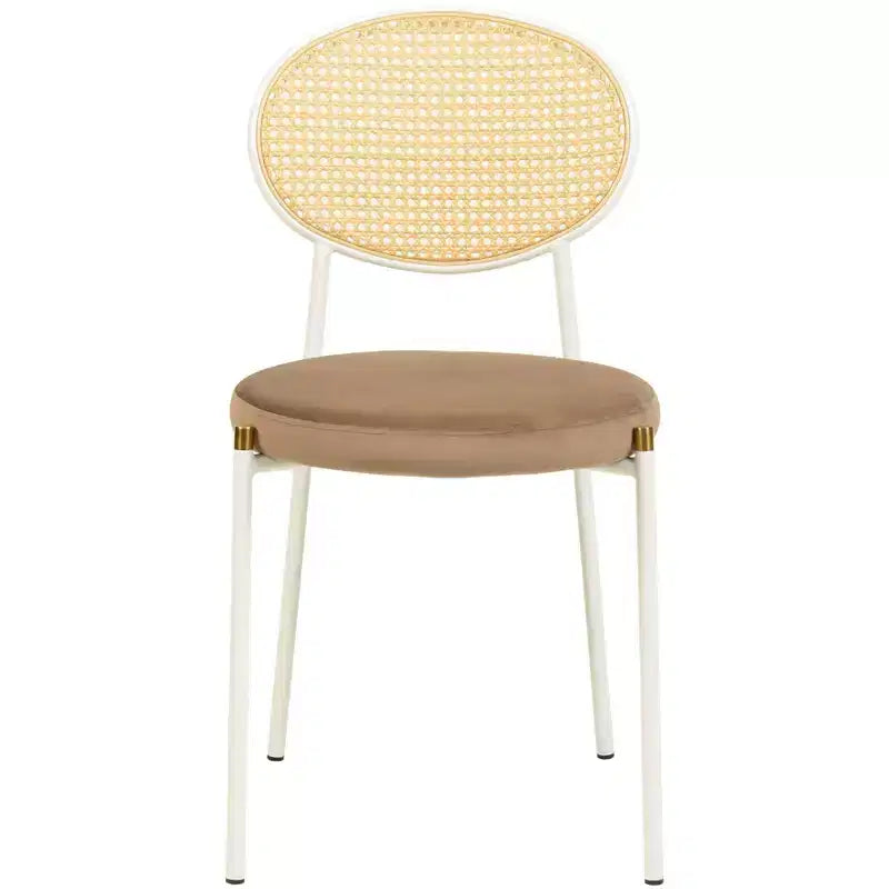 Chaises de salle à manger LeisureMod Euston en velours et rotin à dossier ouvert, ensemble de 2, base en acier inoxydable, sièges modernes et confortables pour cuisine, salle à manger, café