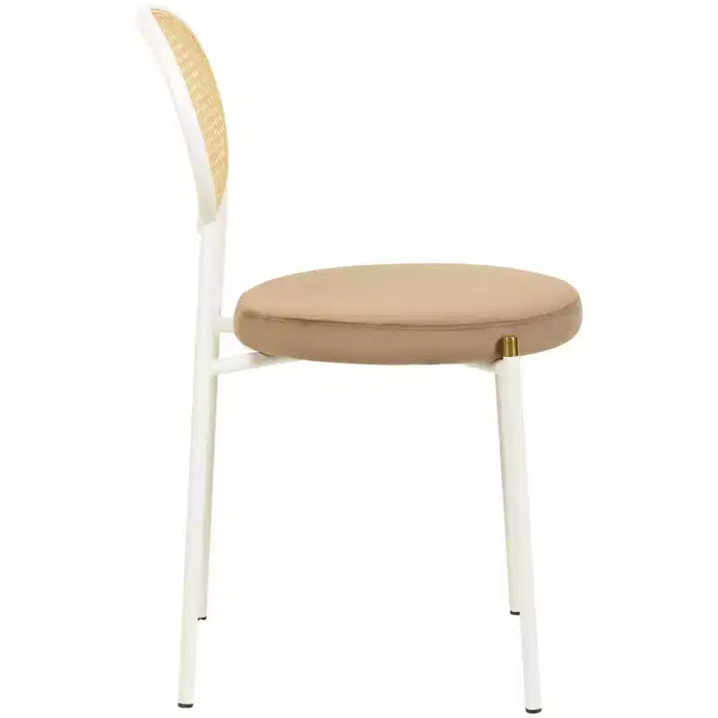 Chaises de salle à manger LeisureMod Euston en velours et rotin à dossier ouvert, ensemble de 2, base en acier inoxydable, sièges modernes et confortables pour cuisine, salle à manger, café