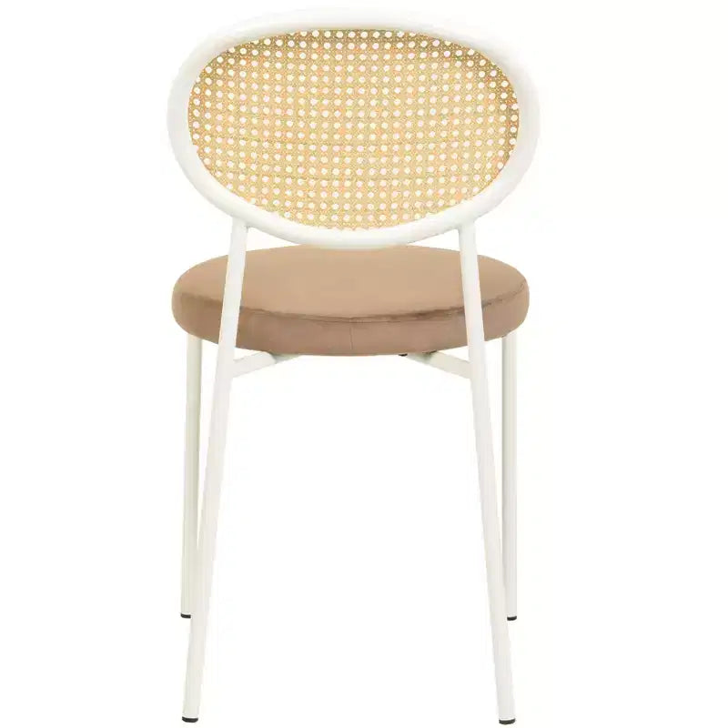 Chaises de salle à manger LeisureMod Euston en velours et rotin à dossier ouvert, ensemble de 2, base en acier inoxydable, sièges modernes et confortables pour cuisine, salle à manger, café