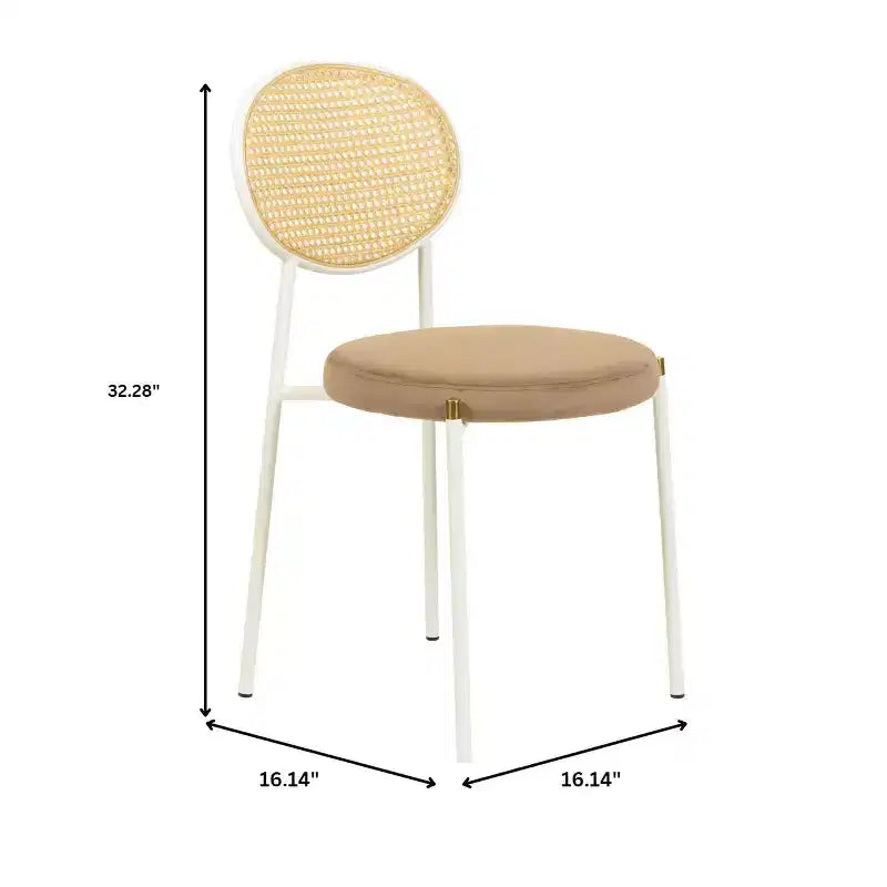 Chaises de salle à manger LeisureMod Euston en velours et rotin à dossier ouvert, ensemble de 2, base en acier inoxydable, sièges modernes et confortables pour cuisine, salle à manger, café