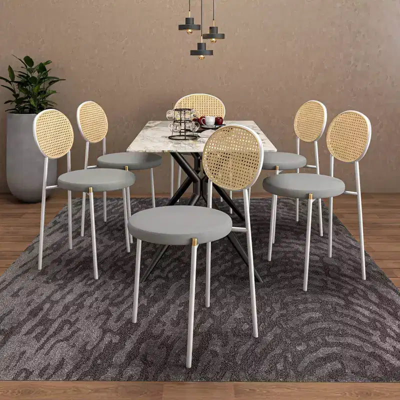 Chaises de salle à manger LeisureMod Euston en velours et rotin à dossier ouvert, ensemble de 2, base en acier inoxydable, sièges modernes et confortables pour cuisine, salle à manger, café