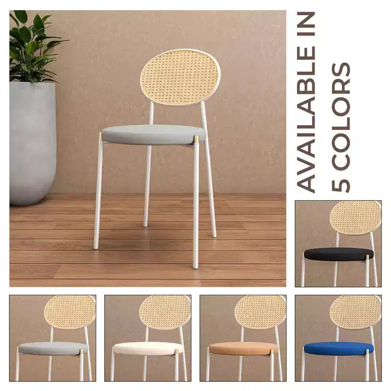 Chaises de salle à manger LeisureMod Euston en velours et rotin à dossier ouvert, ensemble de 2, base en acier inoxydable, sièges modernes et confortables pour cuisine, salle à manger, café