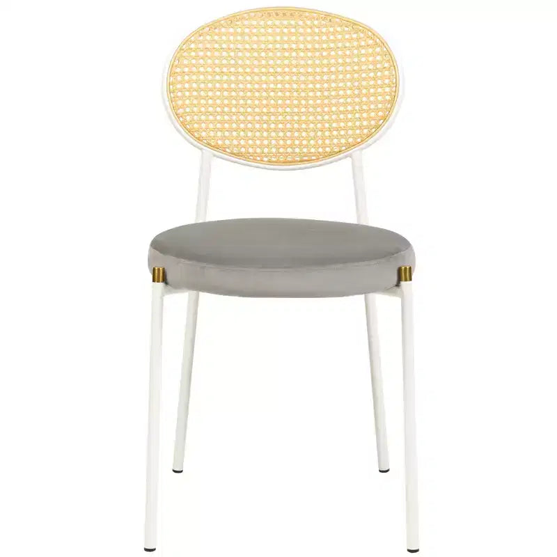 Chaises de salle à manger LeisureMod Euston en velours et rotin à dossier ouvert, ensemble de 2, base en acier inoxydable, sièges modernes et confortables pour cuisine, salle à manger, café