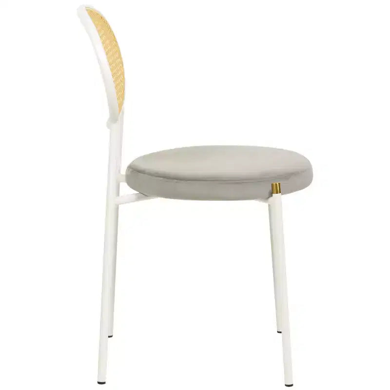 Chaises de salle à manger LeisureMod Euston en velours et rotin à dossier ouvert, ensemble de 2, base en acier inoxydable, sièges modernes et confortables pour cuisine, salle à manger, café