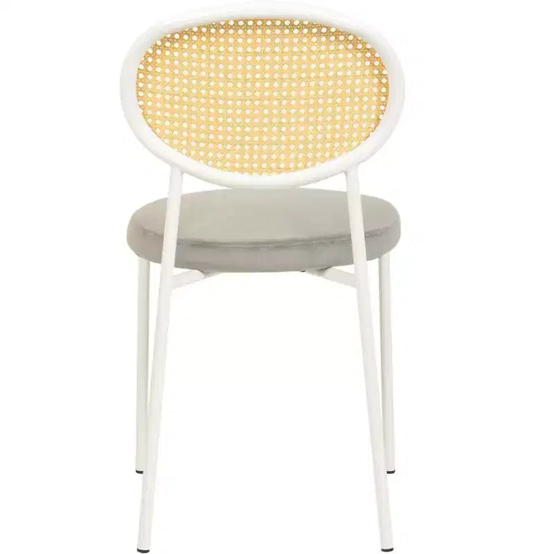 Chaises de salle à manger LeisureMod Euston en velours et rotin à dossier ouvert, ensemble de 2, base en acier inoxydable, sièges modernes et confortables pour cuisine, salle à manger, café
