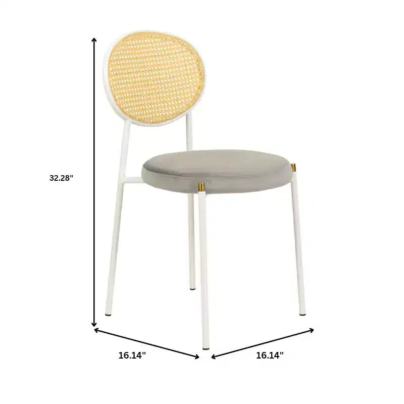 Chaises de salle à manger LeisureMod Euston en velours et rotin à dossier ouvert, ensemble de 2, base en acier inoxydable, sièges modernes et confortables pour cuisine, salle à manger, café