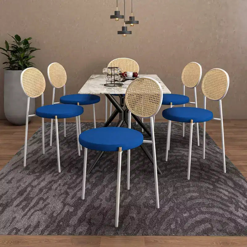 Chaises de salle à manger LeisureMod Euston en velours et rotin à dossier ouvert, ensemble de 2, base en acier inoxydable, sièges modernes et confortables pour cuisine, salle à manger, café