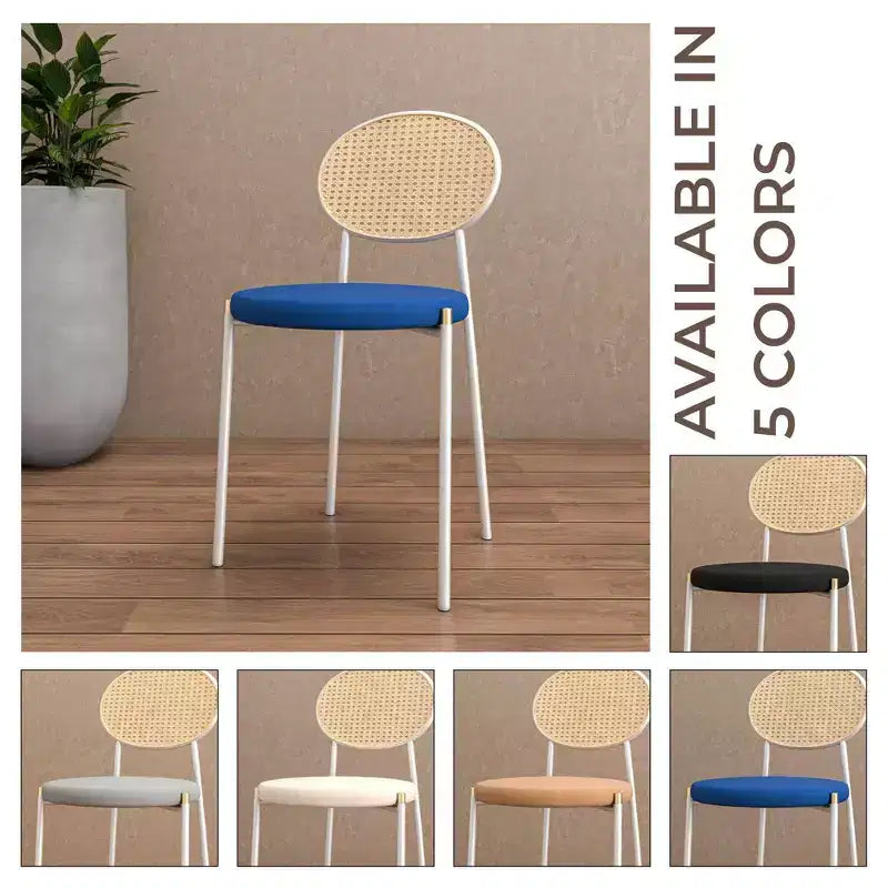 Chaises de salle à manger LeisureMod Euston en velours et rotin à dossier ouvert, ensemble de 2, base en acier inoxydable, sièges modernes et confortables pour cuisine, salle à manger, café