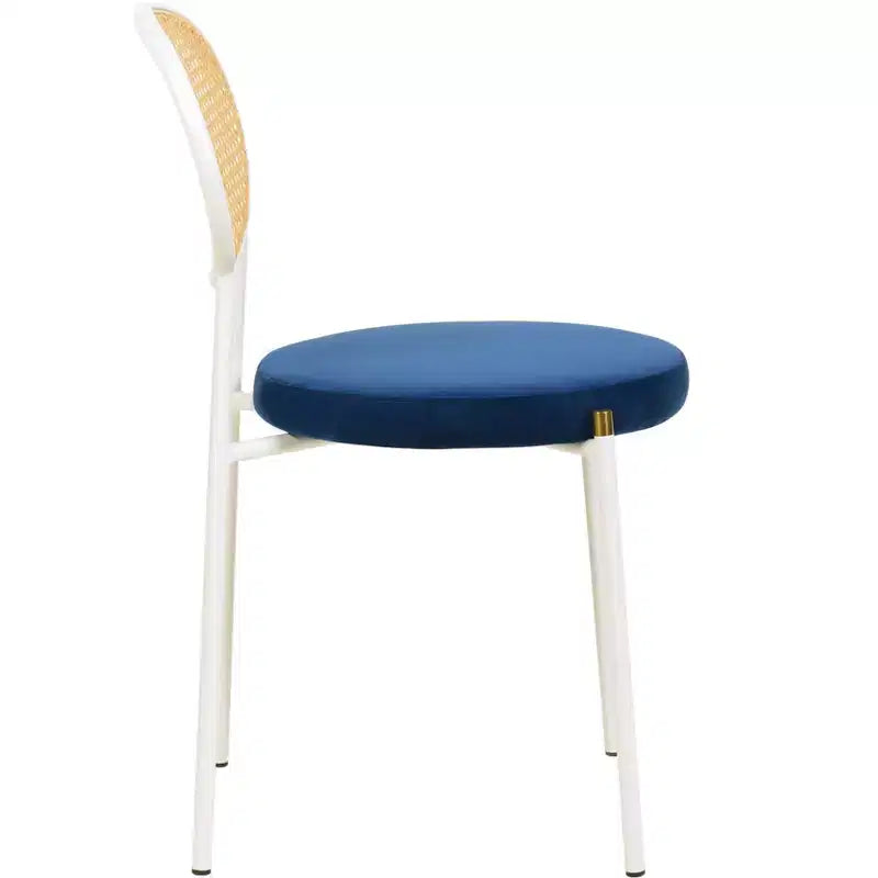 Chaises de salle à manger LeisureMod Euston en velours et rotin à dossier ouvert, ensemble de 2, base en acier inoxydable, sièges modernes et confortables pour cuisine, salle à manger, café
