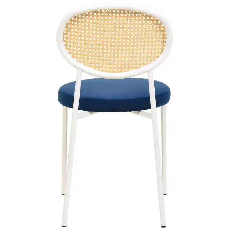 Chaises de salle à manger LeisureMod Euston en velours et rotin à dossier ouvert, ensemble de 2, base en acier inoxydable, sièges modernes et confortables pour cuisine, salle à manger, café
