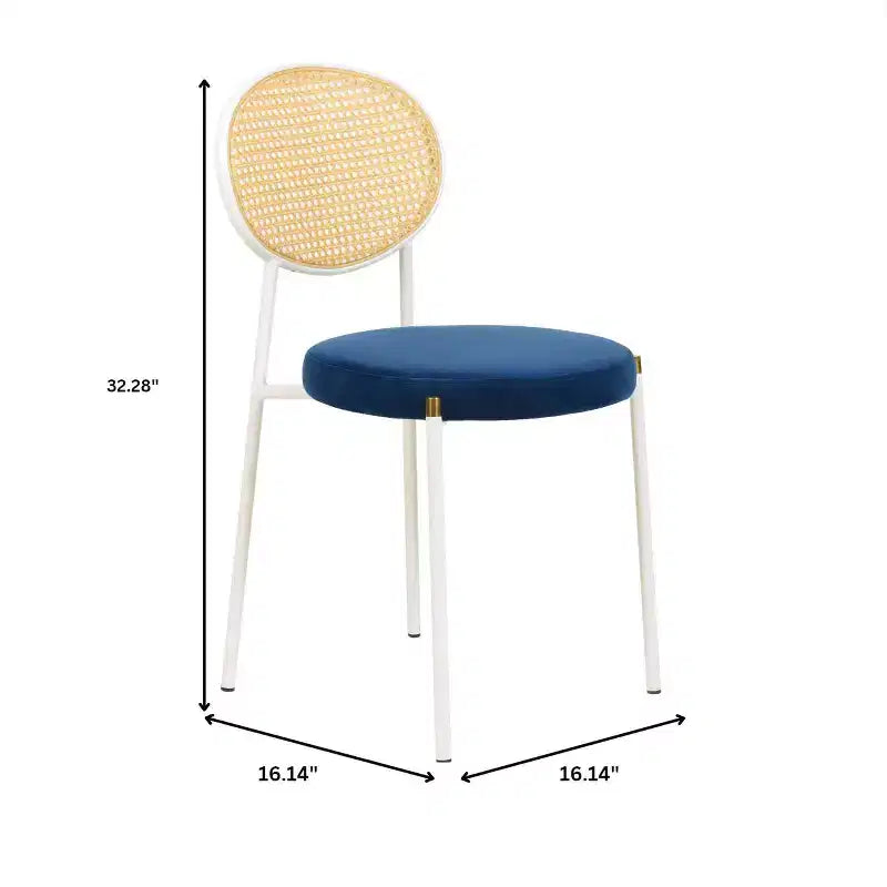 Chaises de salle à manger LeisureMod Euston en velours et rotin à dossier ouvert, ensemble de 2, base en acier inoxydable, sièges modernes et confortables pour cuisine, salle à manger, café