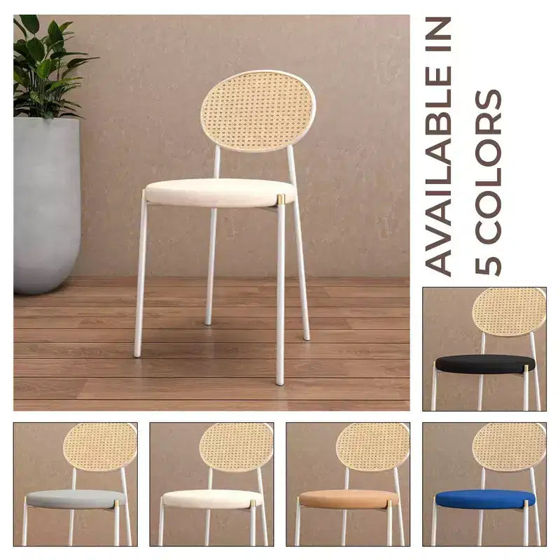 Chaises de salle à manger LeisureMod Euston en velours et rotin à dossier ouvert, ensemble de 2, base en acier inoxydable, sièges modernes et confortables pour cuisine, salle à manger, café