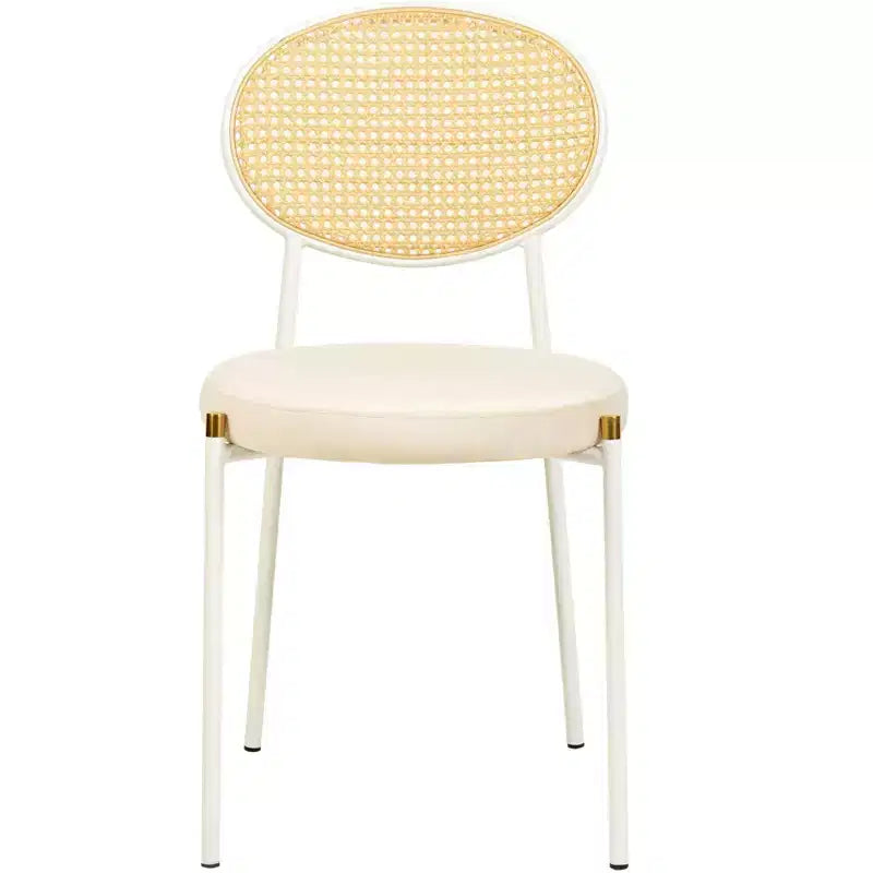 Chaises de salle à manger LeisureMod Euston en velours et rotin à dossier ouvert, ensemble de 2, base en acier inoxydable, sièges modernes et confortables pour cuisine, salle à manger, café