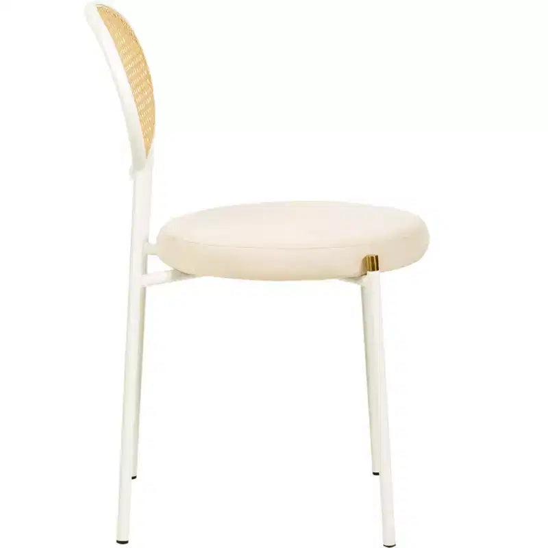 Chaises de salle à manger LeisureMod Euston en velours et rotin à dossier ouvert, ensemble de 2, base en acier inoxydable, sièges modernes et confortables pour cuisine, salle à manger, café
