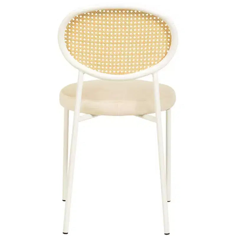 Chaises de salle à manger LeisureMod Euston en velours et rotin à dossier ouvert, ensemble de 2, base en acier inoxydable, sièges modernes et confortables pour cuisine, salle à manger, café