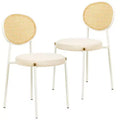 LeisureMod Euston Velvet Rattan Open Back Dining Chairs Set of 2  Stainless Steel Base, Comfortable Modern Seating for Kitchen, Dining Room, Cafe