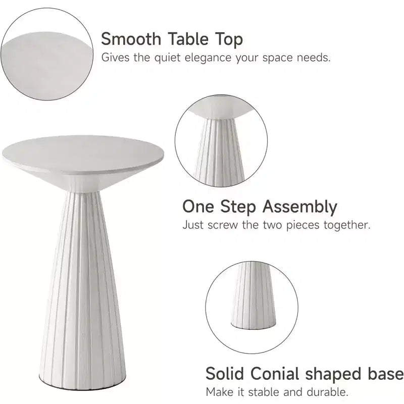 COZAYH Petite table d'appoint ronde Martini avec finition texturée et assemblage rapide pour salons ou chambres, supporte jusqu'à 11,3 kg, blanc