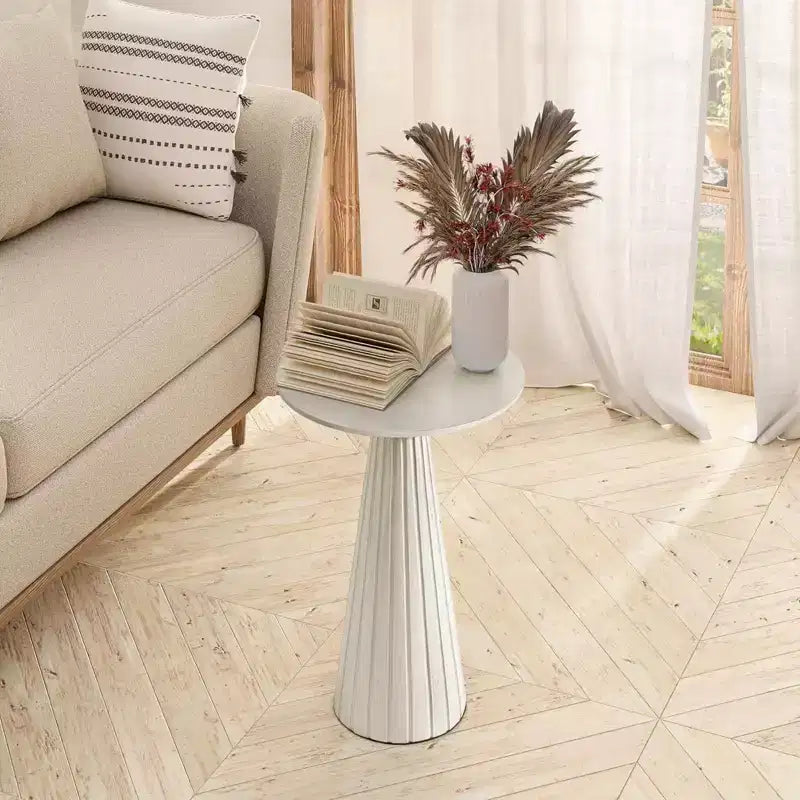 COZAYH Petite table d'appoint ronde Martini avec finition texturée et assemblage rapide pour salons ou chambres, supporte jusqu'à 11,3 kg, blanc