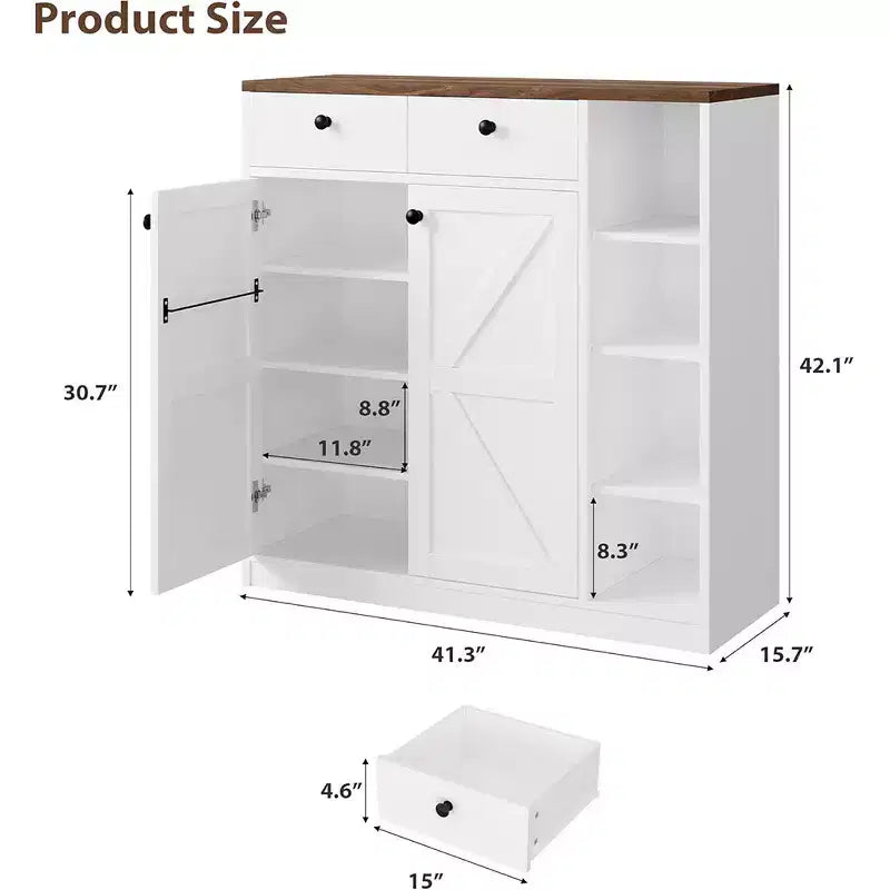 Meubles de rangement multi-usages avec portes et tiroirs, meuble à chaussures étroit avec étagères réglables