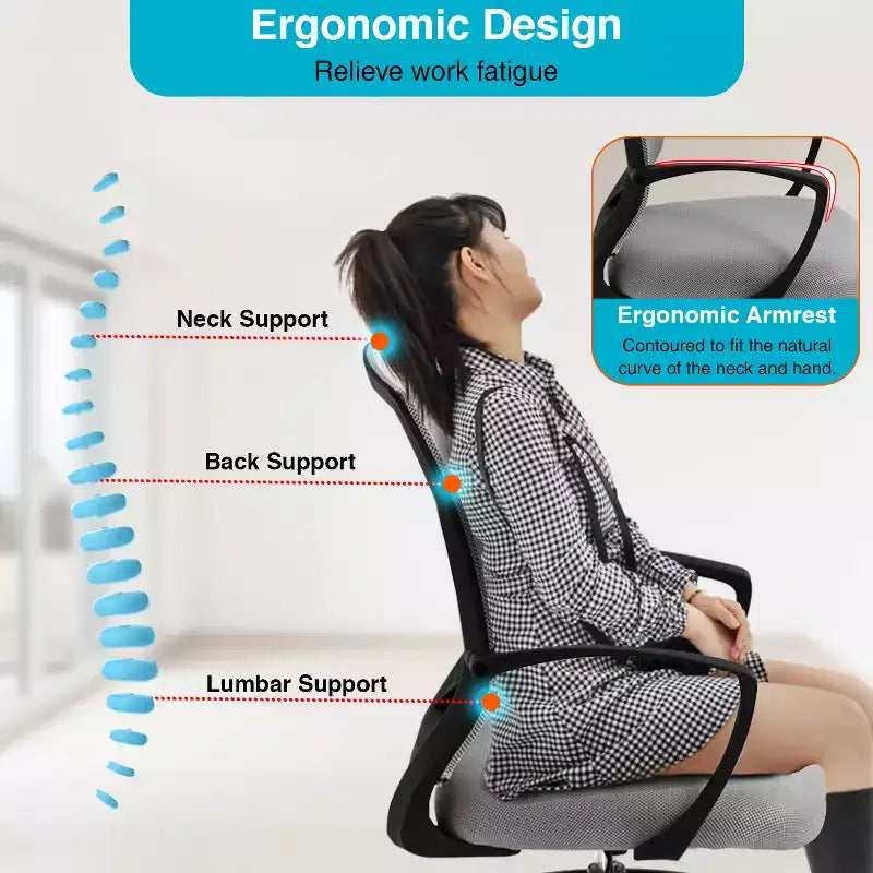 FDW Chaise de bureau haute avec hauteur réglable et dossier en maille respirante