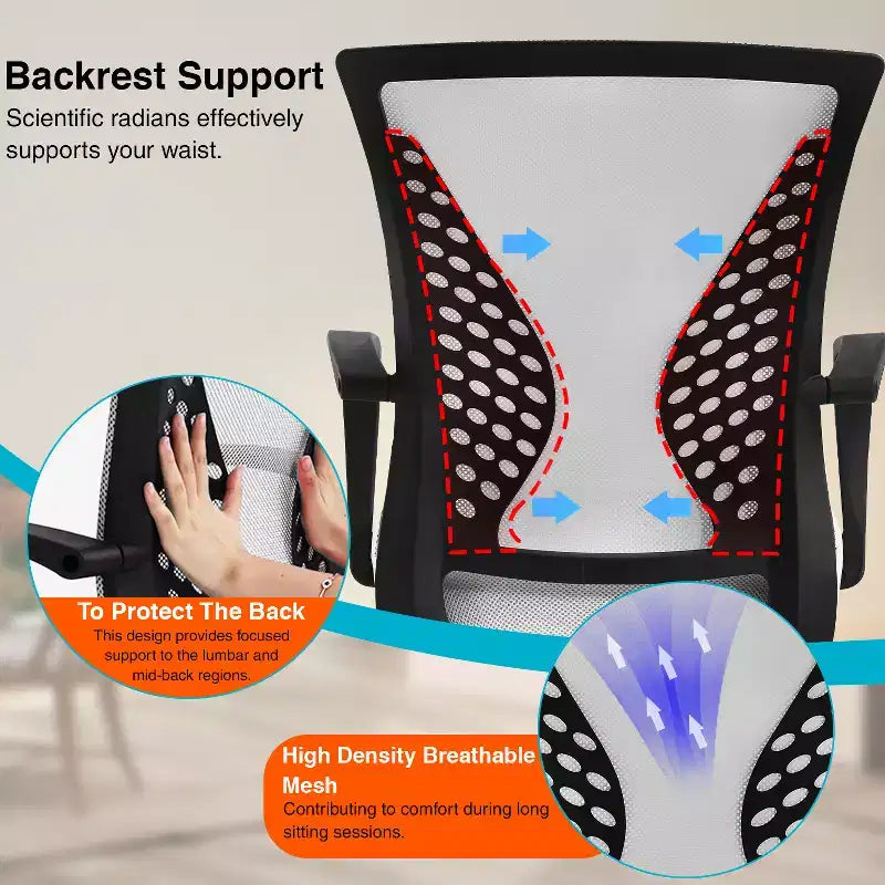 FDW Chaise de bureau haute avec hauteur réglable et dossier en maille respirante