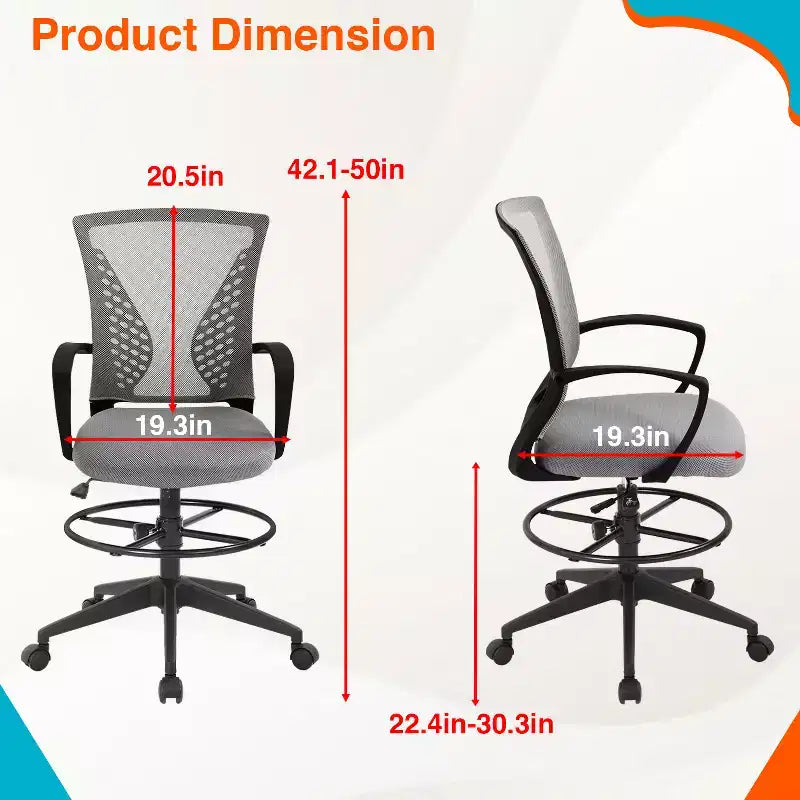FDW Chaise de bureau haute avec hauteur réglable et dossier en maille respirante