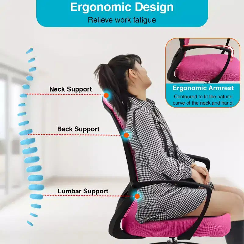FDW Chaise de bureau haute avec hauteur réglable et dossier en maille respirante