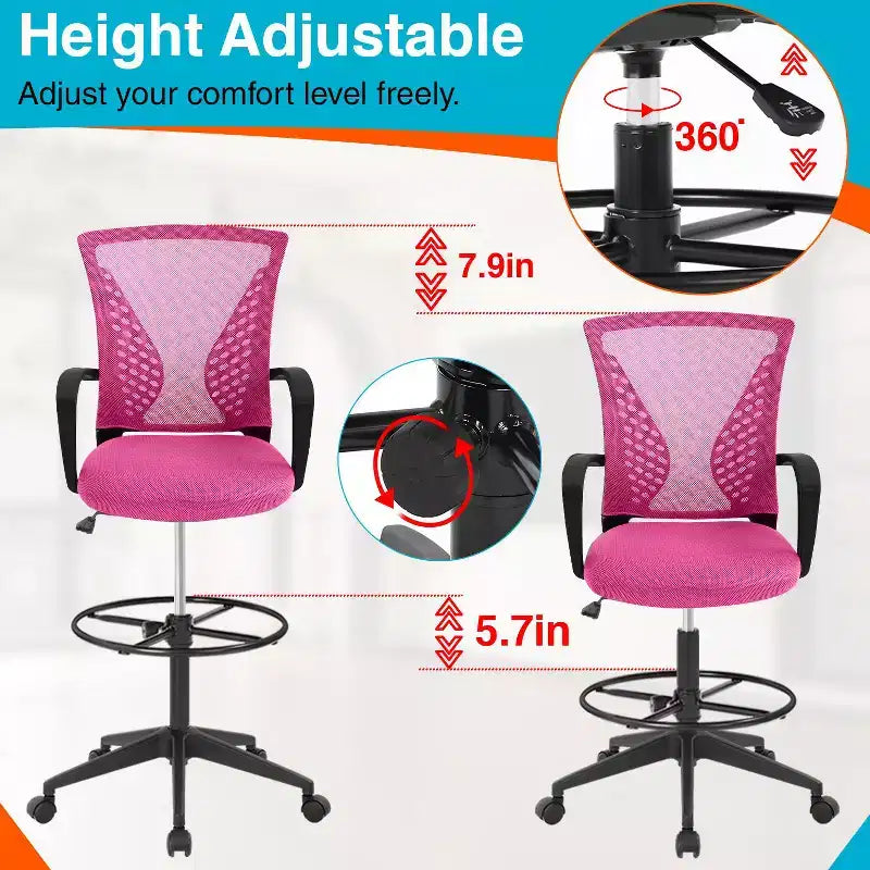 FDW Chaise de bureau haute avec hauteur réglable et dossier en maille respirante