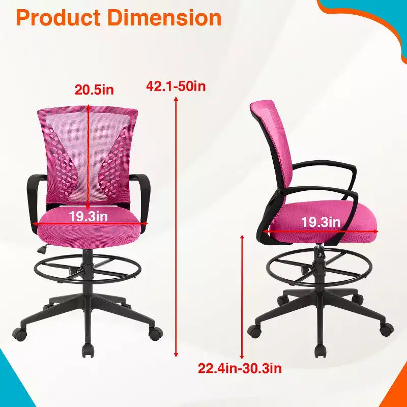 FDW Chaise de bureau haute avec hauteur réglable et dossier en maille respirante