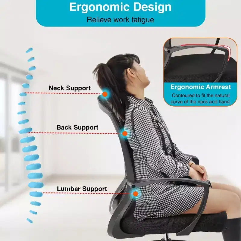 FDW Chaise de bureau haute avec hauteur réglable et dossier en maille respirante
