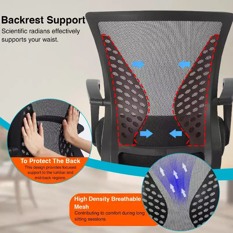 FDW Chaise de bureau haute avec hauteur réglable et dossier en maille respirante