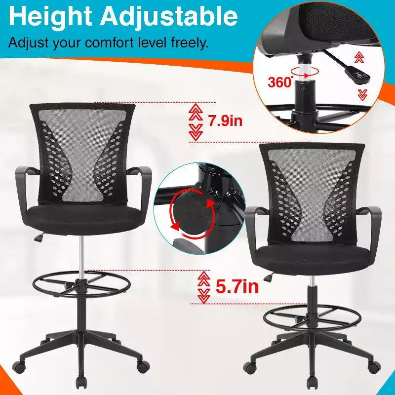 FDW Chaise de bureau haute avec hauteur réglable et dossier en maille respirante