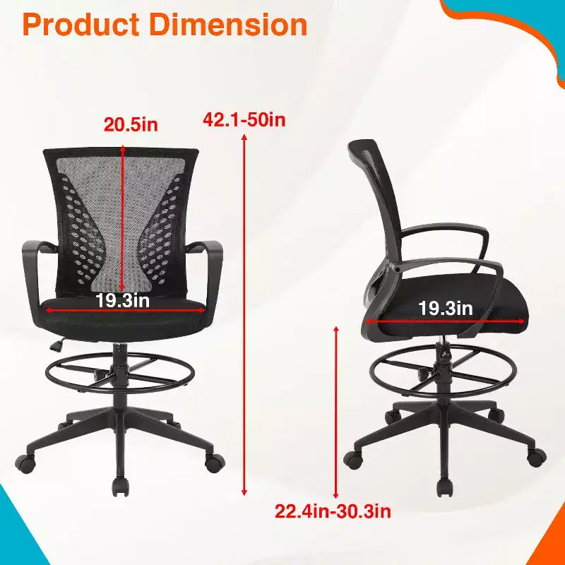 FDW Chaise de bureau haute avec hauteur réglable et dossier en maille respirante