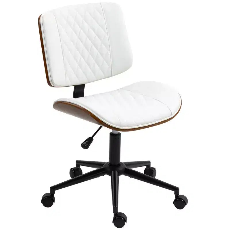HOMCOM Chaise de bureau sans accoudoirs à roulettes, fauteuil de bureau mi-dossier en cuir PU avec hauteur réglable, pivotant à 360° pour bureau, salle de réunion